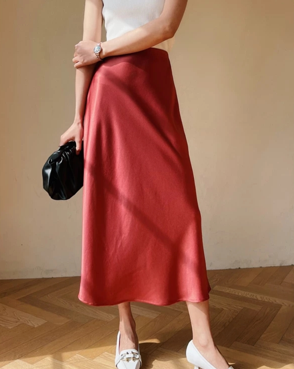 SATIN MIDI SKIRT